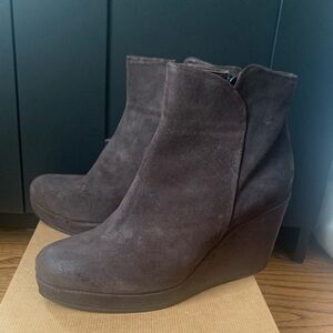 COCLICO Leather Suede Wedge Ankle Booties